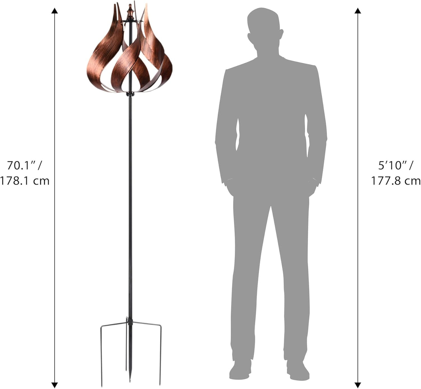 Teamson Home Tulip Kinetic Metal Weather Resistant 360 Degrees Swivel Windmill Wind Spinner for Outdoor Patio Garden Backyard Decking Décor, 70 inch Height, Copper