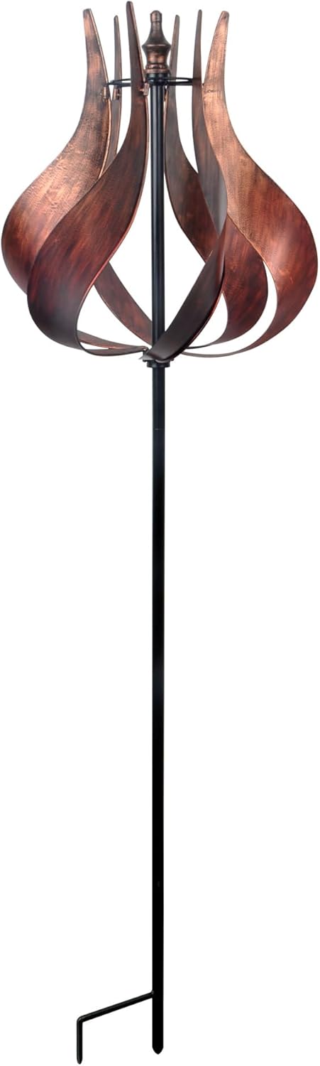 Teamson Home Tulip Kinetic Metal Weather Resistant 360 Degrees Swivel Windmill Wind Spinner for Outdoor Patio Garden Backyard Decking Décor, 70 inch Height, Copper