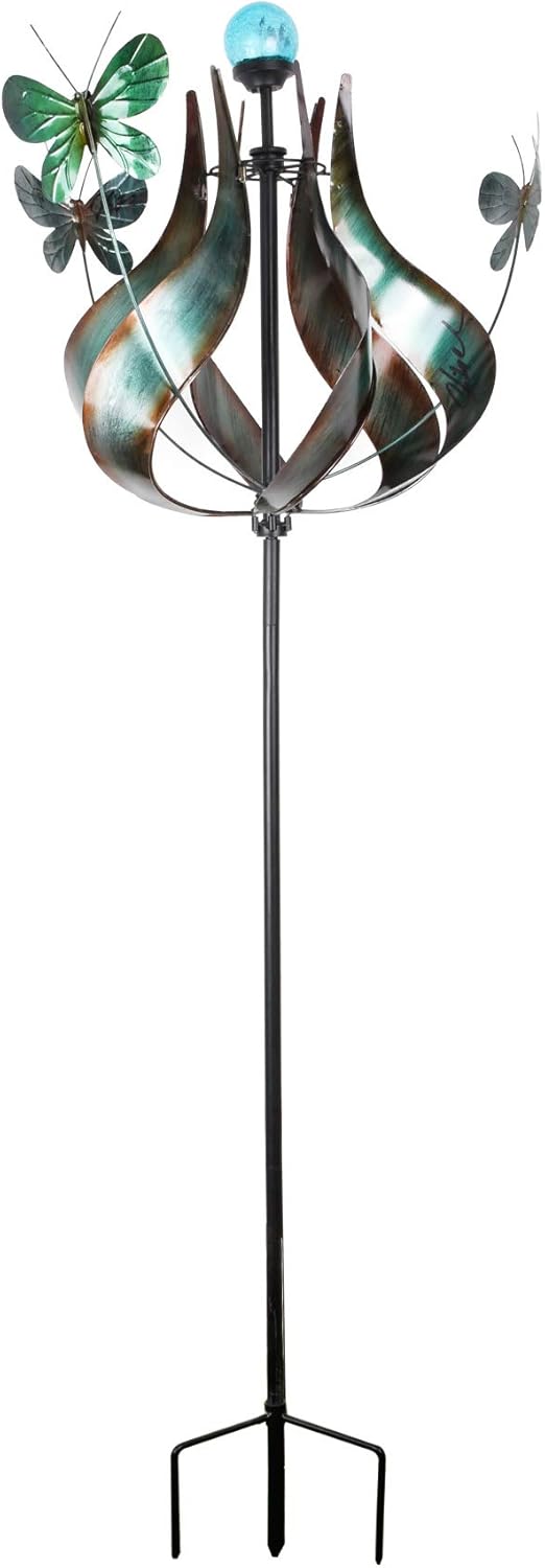 Teamson Home Tulip Kinetic Metal Weather Resistant 360 Degrees Swivel Windmill Wind Spinner for Outdoor Patio Garden Backyard Decking Décor, 70 inch Height, Copper