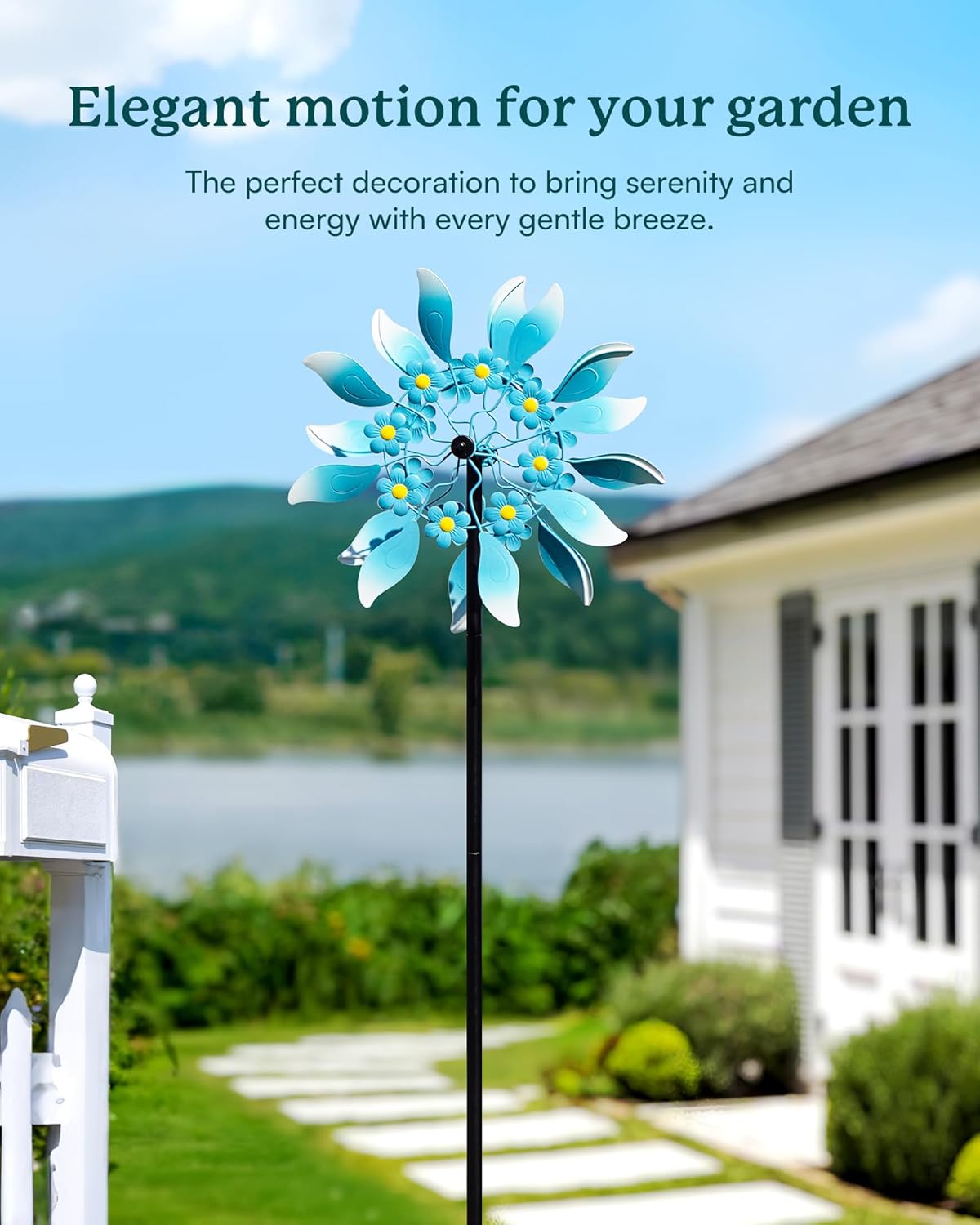 Wind Spinners Outdoor, Large Metal Garden Wind Spinners with Stake, Kinetic Windmill for Yard, Lawn, Patio, Backyard, Gift Ideas for Garden Lovers (15'' W x 71'' H)