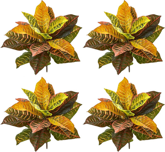 Nearly Natural 21” Garden Croton Artificial (Real Touch) (Set of 4) Silk Plants, Mixed