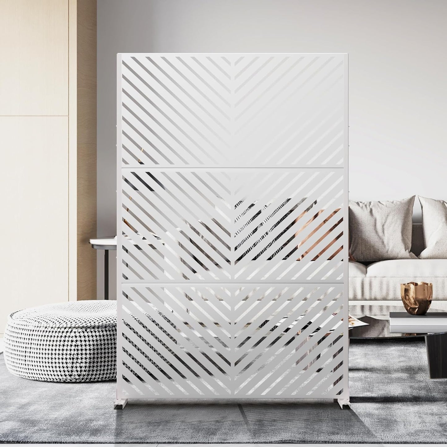 Metal Privacy Screen Outdoor 72" H×47" W,Freestanding Decorative Privacy Screen for Balcony Yard&Garden,Privacy Fence-Black&Louvered