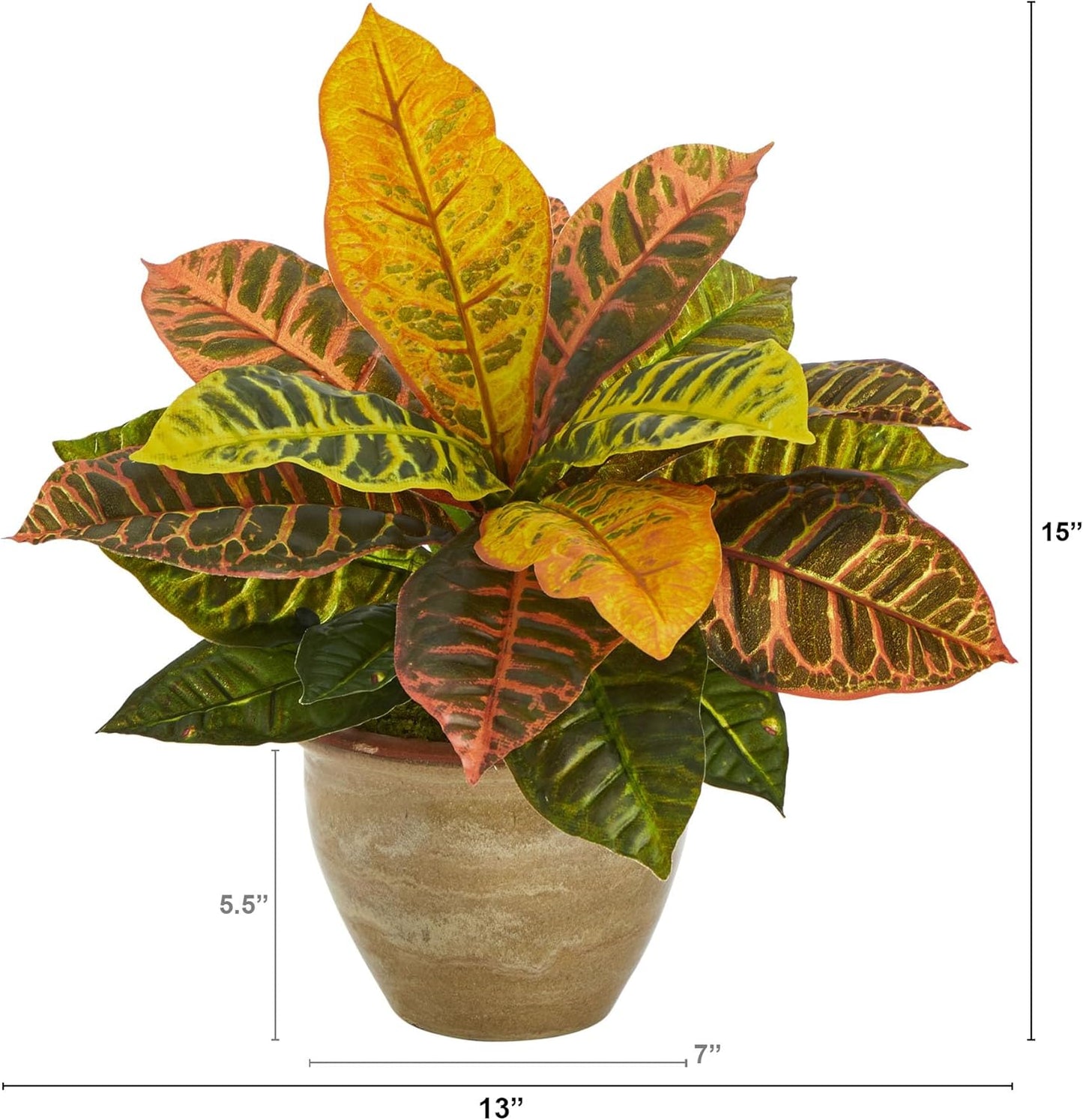 Nearly Natural 15in. Garden Croton Artificial Plant in Ceramic Planter (Real Touch)