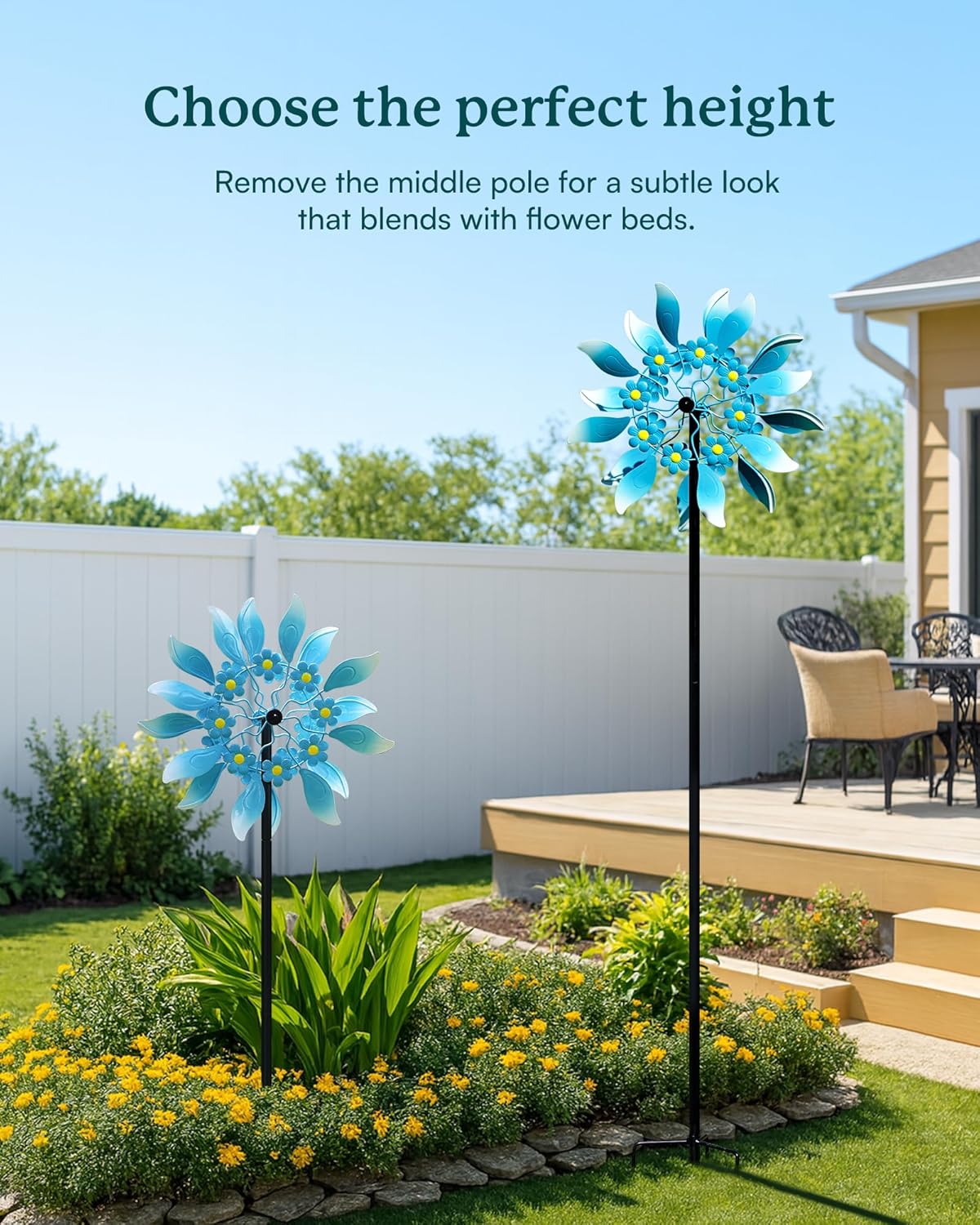 Wind Spinners Outdoor, Large Metal Garden Wind Spinners with Stake, Kinetic Windmill for Yard, Lawn, Patio, Backyard, Gift Ideas for Garden Lovers (15'' W x 71'' H)