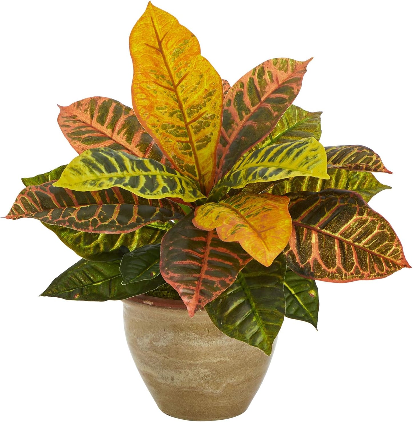 Nearly Natural 15in. Garden Croton Artificial Plant in Ceramic Planter (Real Touch)