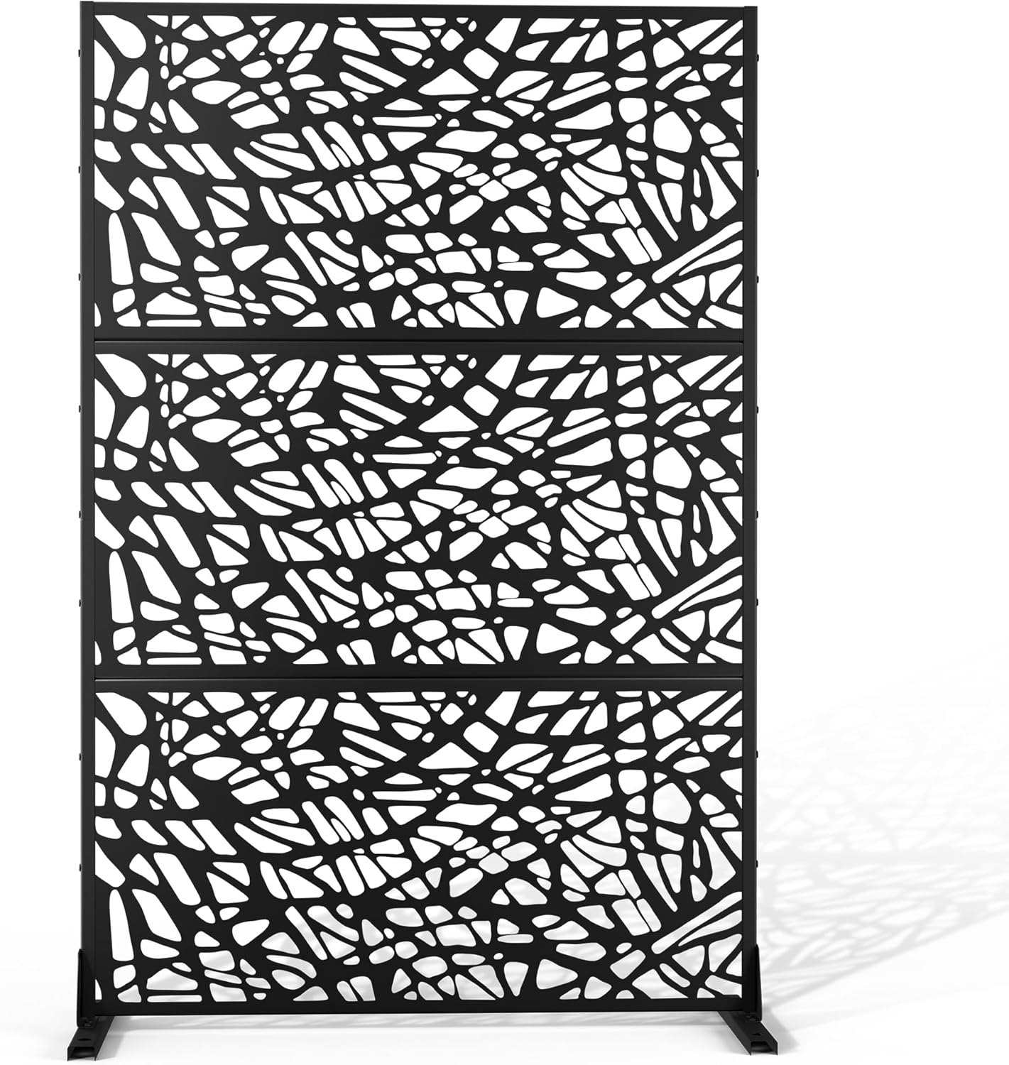 Metal Privacy Screen Outdoor 72" H×47" W,Freestanding Decorative Privacy Screen for Balcony Yard&Garden,Privacy Fence-Black&Louvered