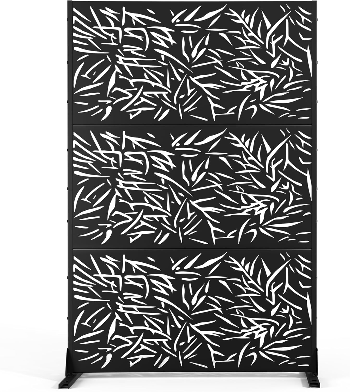 Metal Privacy Screen Outdoor 72" H×47" W,Freestanding Decorative Privacy Screen for Balcony Yard&Garden,Privacy Fence-Black&Louvered