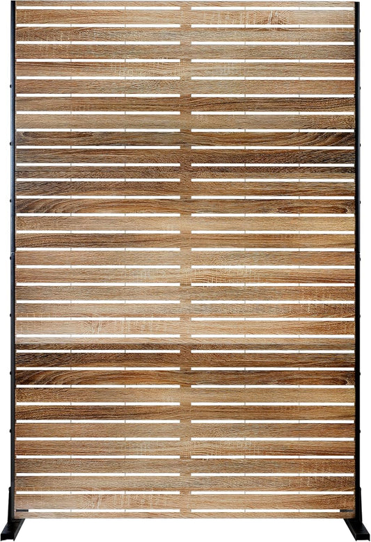 Metal Privacy Screen Outdoor Freestanding Privacy Wall Panels and Decorative Patio Dividers, Crafted from Steel with Sun-Proof Design, Ideal for Patio,Garden,72"H×47"L（Wooden-color-3 Panels)